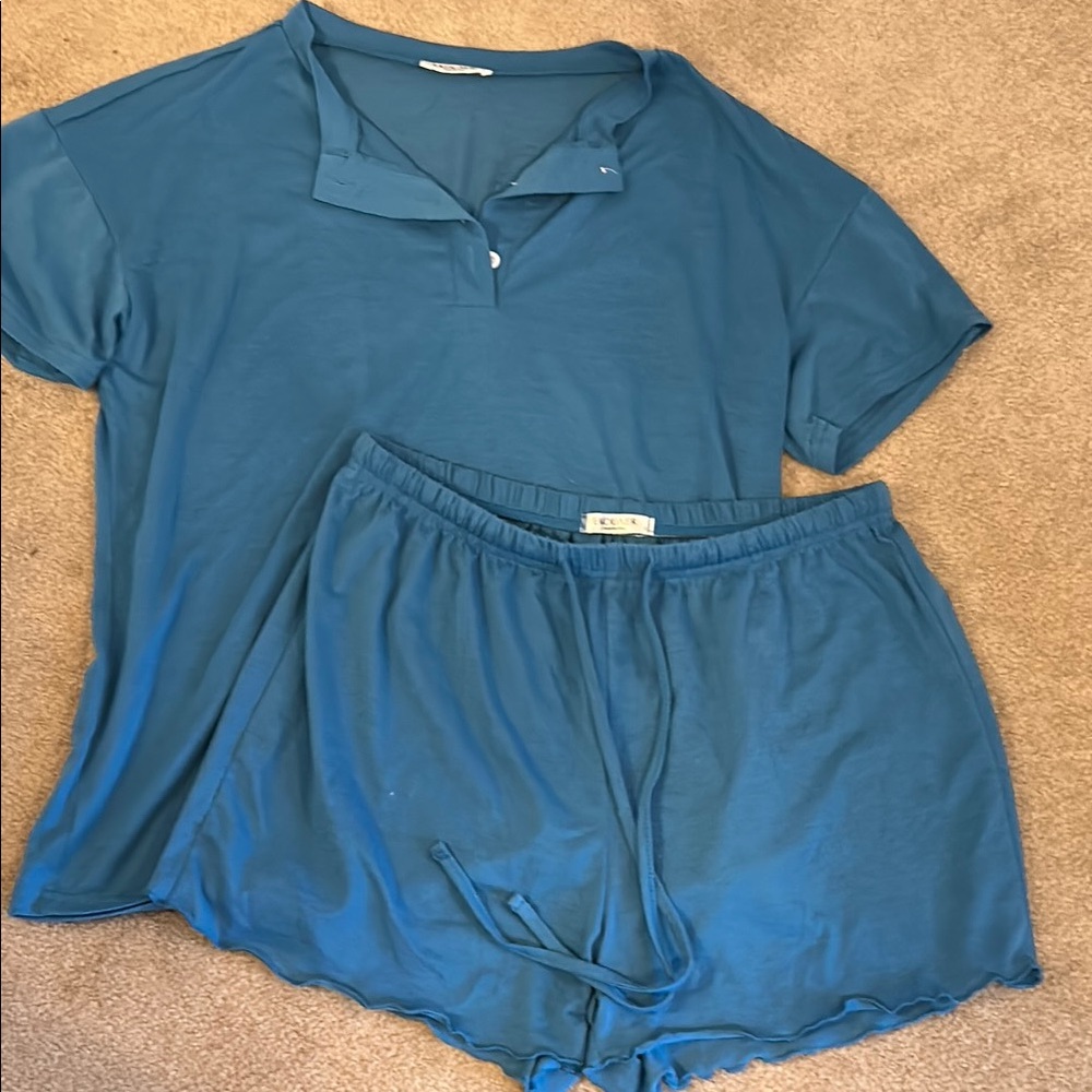 Eberjey Blue Pajama Set Soft Intimates Sleepwear